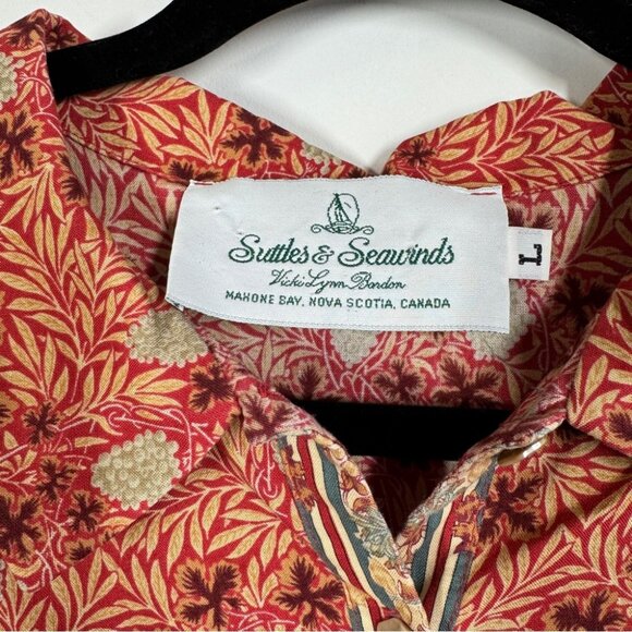 Vintage Suttles & Seawinds Red Beige Printed Floral Button Shirt Size L - Picture 3 of 16
